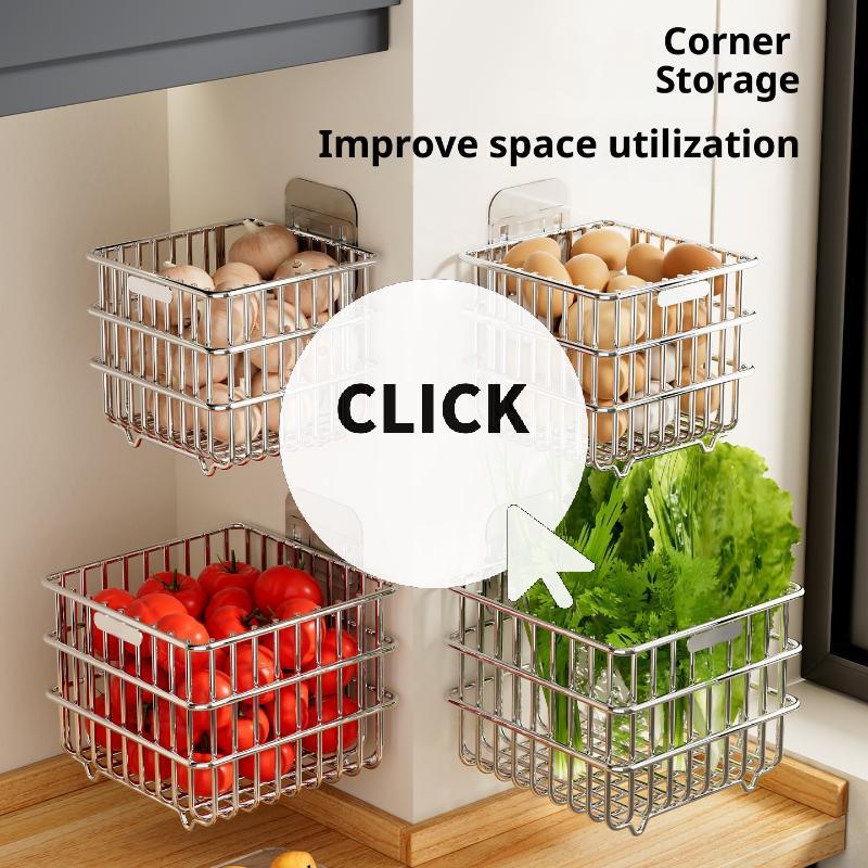Onion Ginger Garlic Kitchen Shelf Wall Hanging Condiments Spice Vegetable Fruit Storage Rack Wall Drain Basket Punch-Free