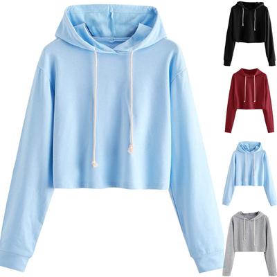 Hoodies For Women  Pullover Drawstring Sweatshirt  Long Sleeve Hooded  Crop Tops
