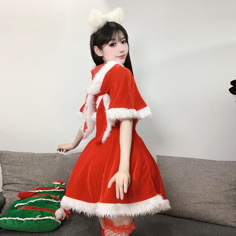 Sex Underwear Sexy Christmas Clothing Rabbit Ears Shawl Dress Red Nightdress Performance Set