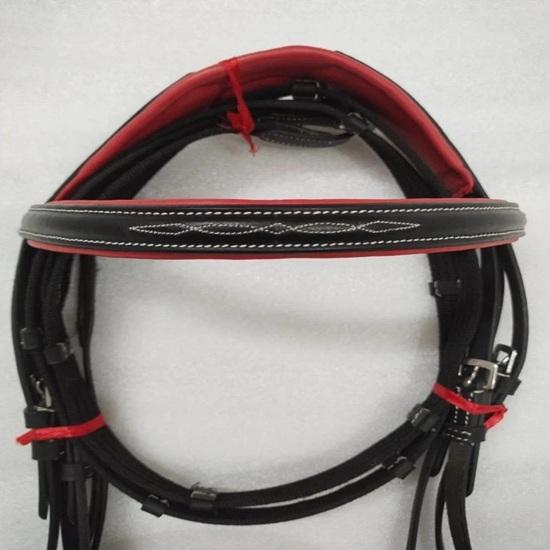 Dressage English Leather Bridle with Red Softy Padding .