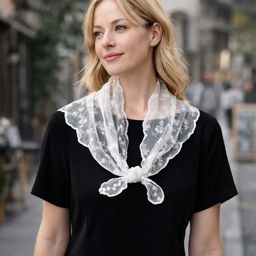Fashion Floral Pattern Lace Scarf Embroidered Hollow Triangle Headscarf Lightweight Women Headscarf
