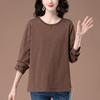 Women's Plus Size Embroidered Cotton Long-Sleeve Shirt, Loose-Fit for Middle-Aged and Elderly - Spring/Autumn Style