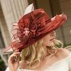 Elegante Sombrero de Sol para Mujer con Velo Floral Transparente, Ala Ondulada, Ala Ancha, Sombrero de Verano para Exteriores
