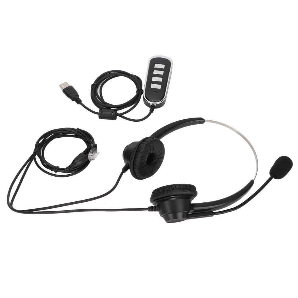 Telephone Headset Noise Reduction Binaural RJ9 Plug Corded Business Headphone with Mic USB Sound