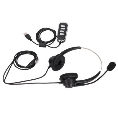 Telephone Headset Noise Reduction Binaural RJ9 Plug Corded Business Headphone with Mic USB Sound