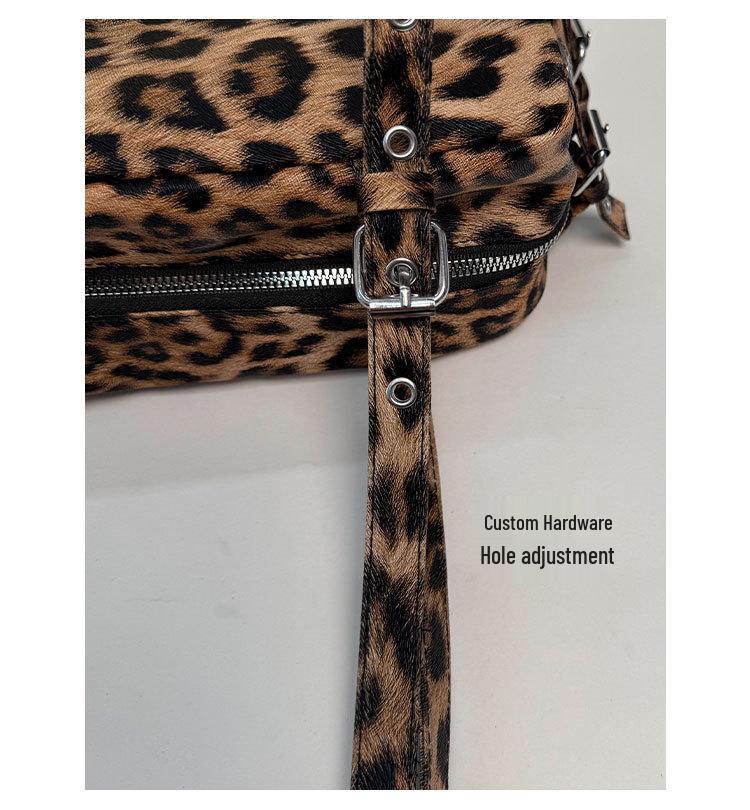 Leopard Print Retro Studded Bowling Bag - Women's 2025 Shoulder Handbag