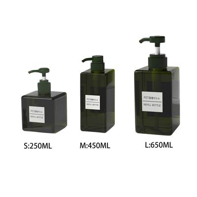Kozmetik Şampuan Duş Jeli 250/450/650ML için Dikdörtgen Doldurulabilir Şişe Pres Tipi