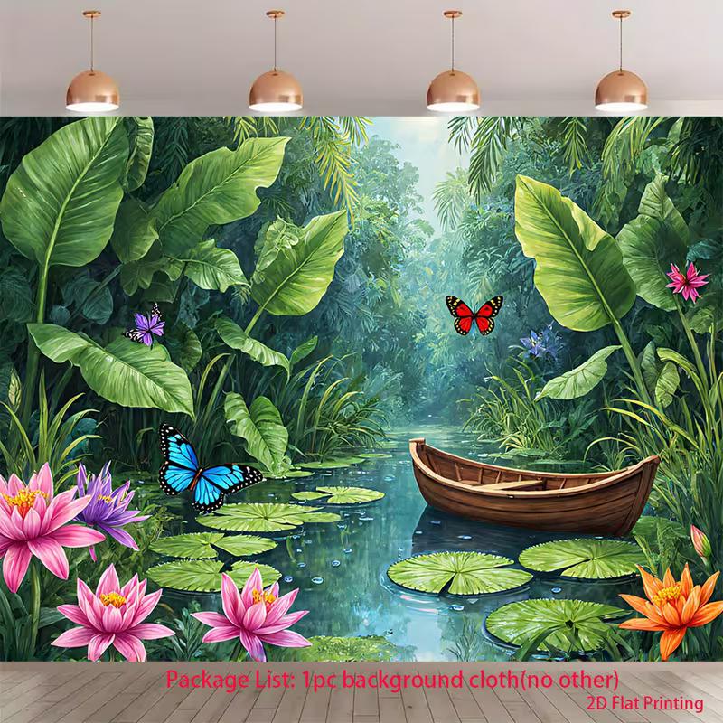 

2D Enchanted Rainforest Backdrop Butterfly and Lily Photo Studio Background 47.2x31.5inch/120*80cm