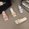 French square head open-toed cool slippers female 2025 summer beautiful bow fairy wind after empty wear wedged sandals