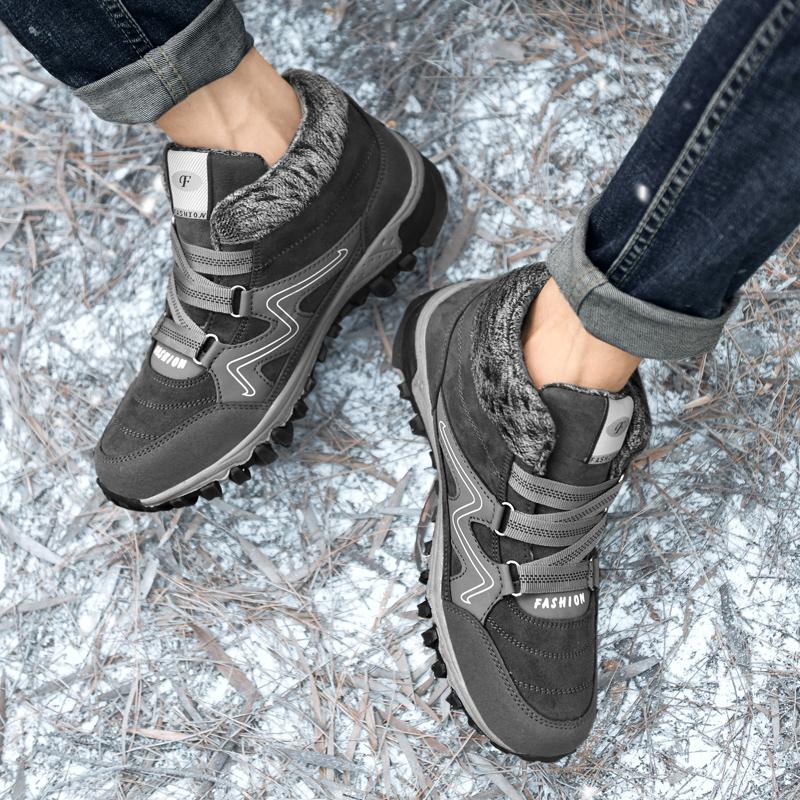 Mens Snow Boots black Wool Warm Ankle Boots lace up Winter Outdoor Anti slip Hiking Cotton Shoes male Fashion Plush shoes