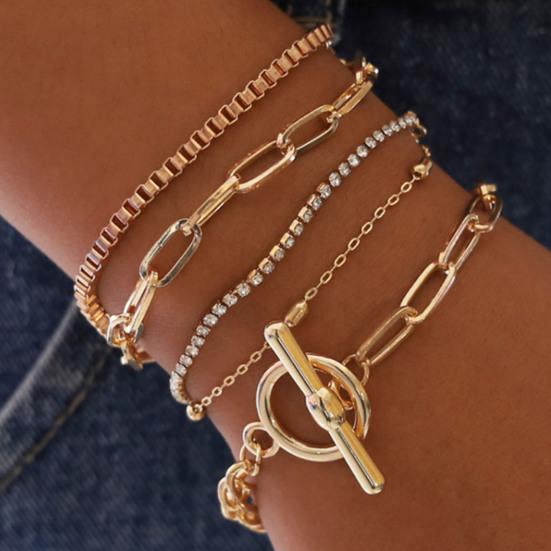 5Pcs Women Bracelets Multilayer Chain Jewelry Adjustable Rhinestones Bracelets for Party