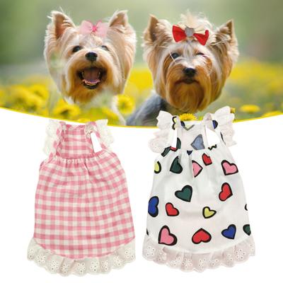 Pet Dress Soft Lace Fashion Print Comfortable Thin Photograph Prop Cotton Dog Dress with Headdress Summer Supply