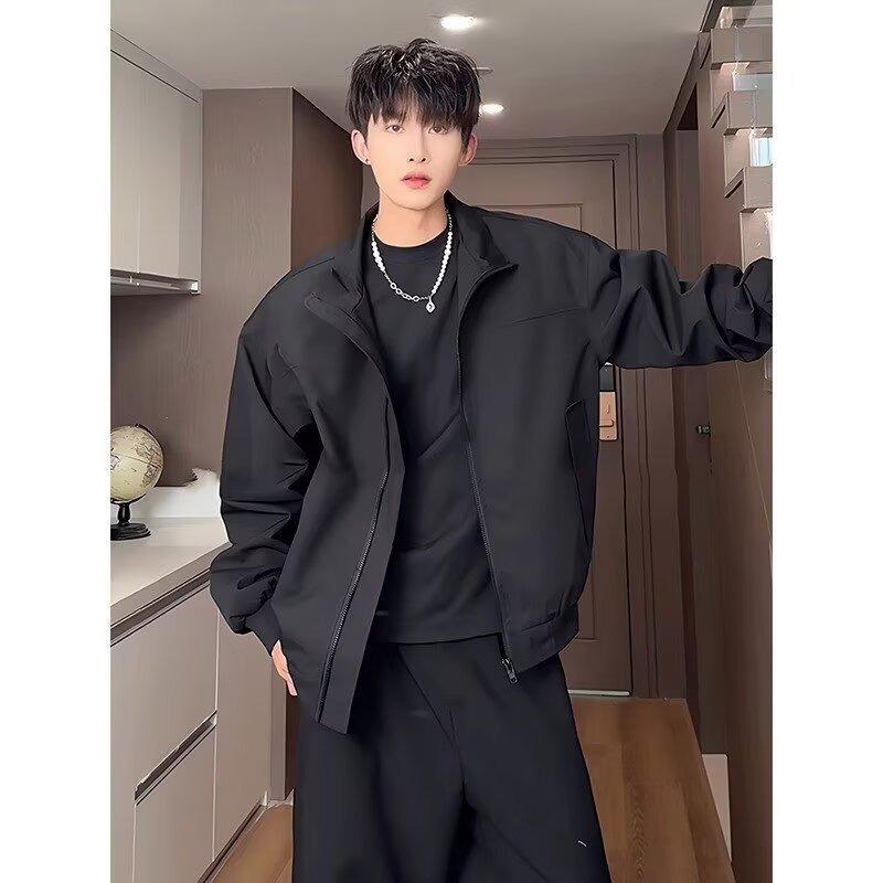 Mens Casual Loose Stand Collar Spring Vintage Workwear Jacket