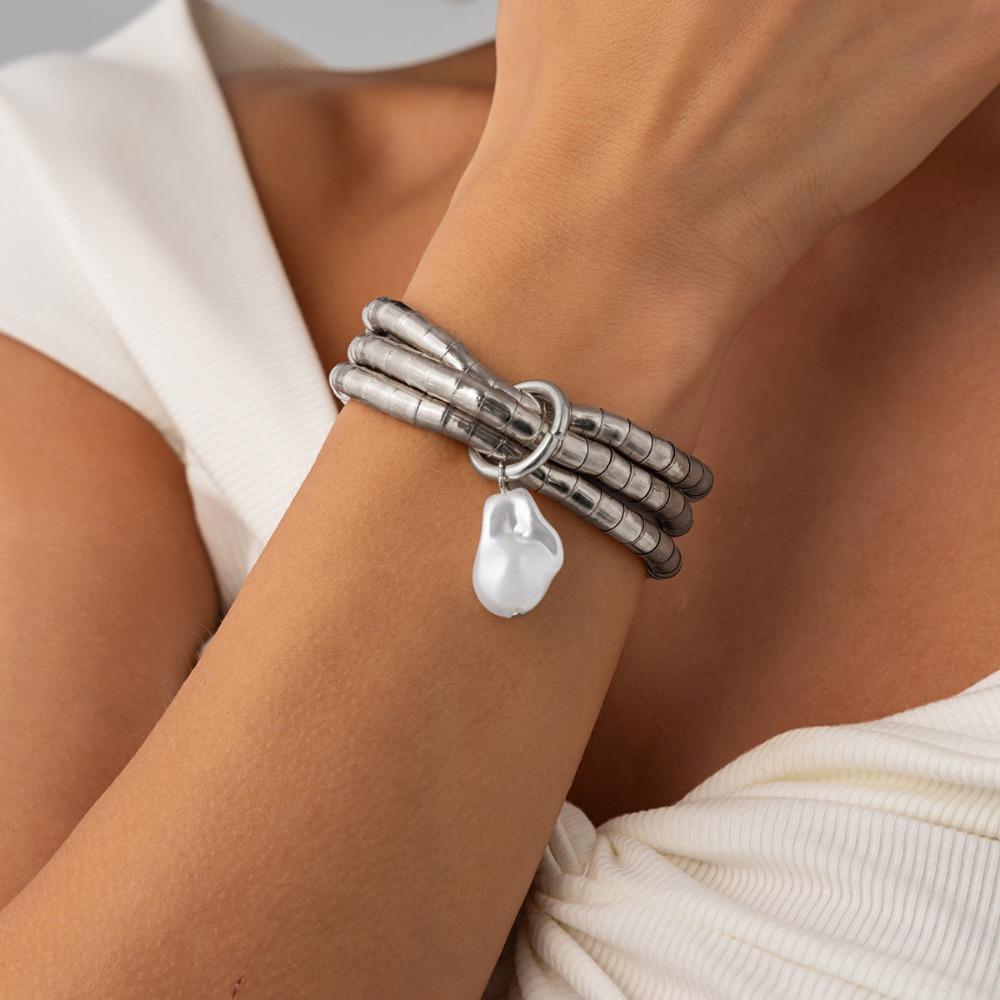 Personalized bamboo knot high-end feeling, multiple layered wearing bracelet, versatile, niche Baroque pearl bracelet