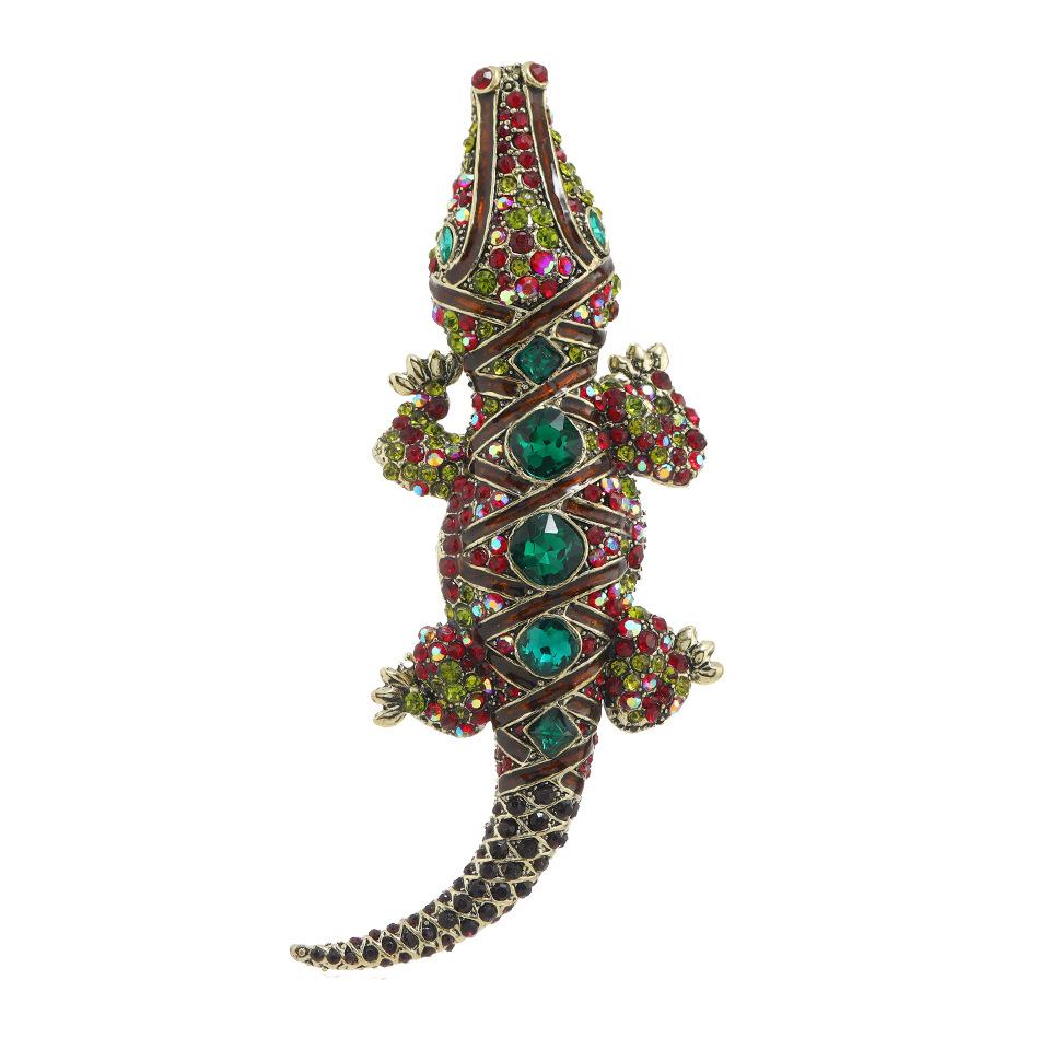Vintage Multicolor Crocodile Animal Men Pendant Brooch Rhinestone Crystal Animal Badges Pins