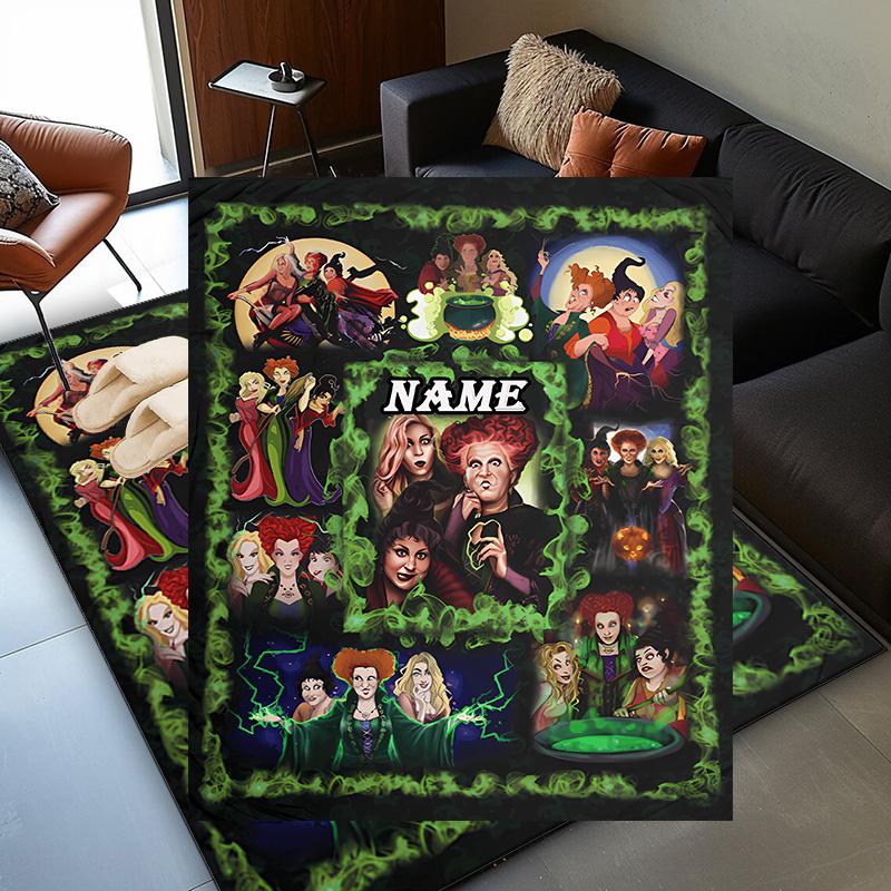 Custom Name Witches Collage Rug Game Carpet, Floor Mat for Bedroom Living Room Entryway Rug, Home Decor Idea Gift for Christmas birthday