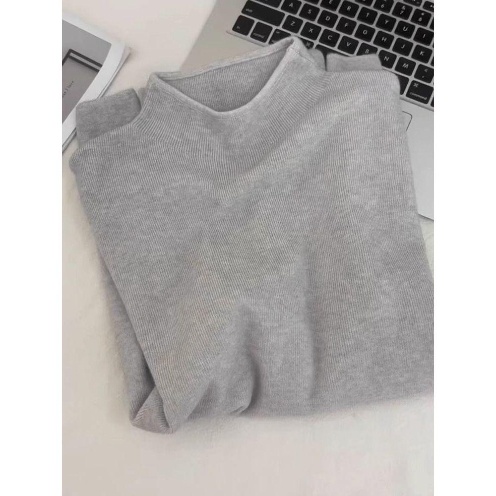 2026 Autumn/Winter Women's Slim Fit Wool Knitwear Pullover - Half-High Neck Solid Color Base Layer Top