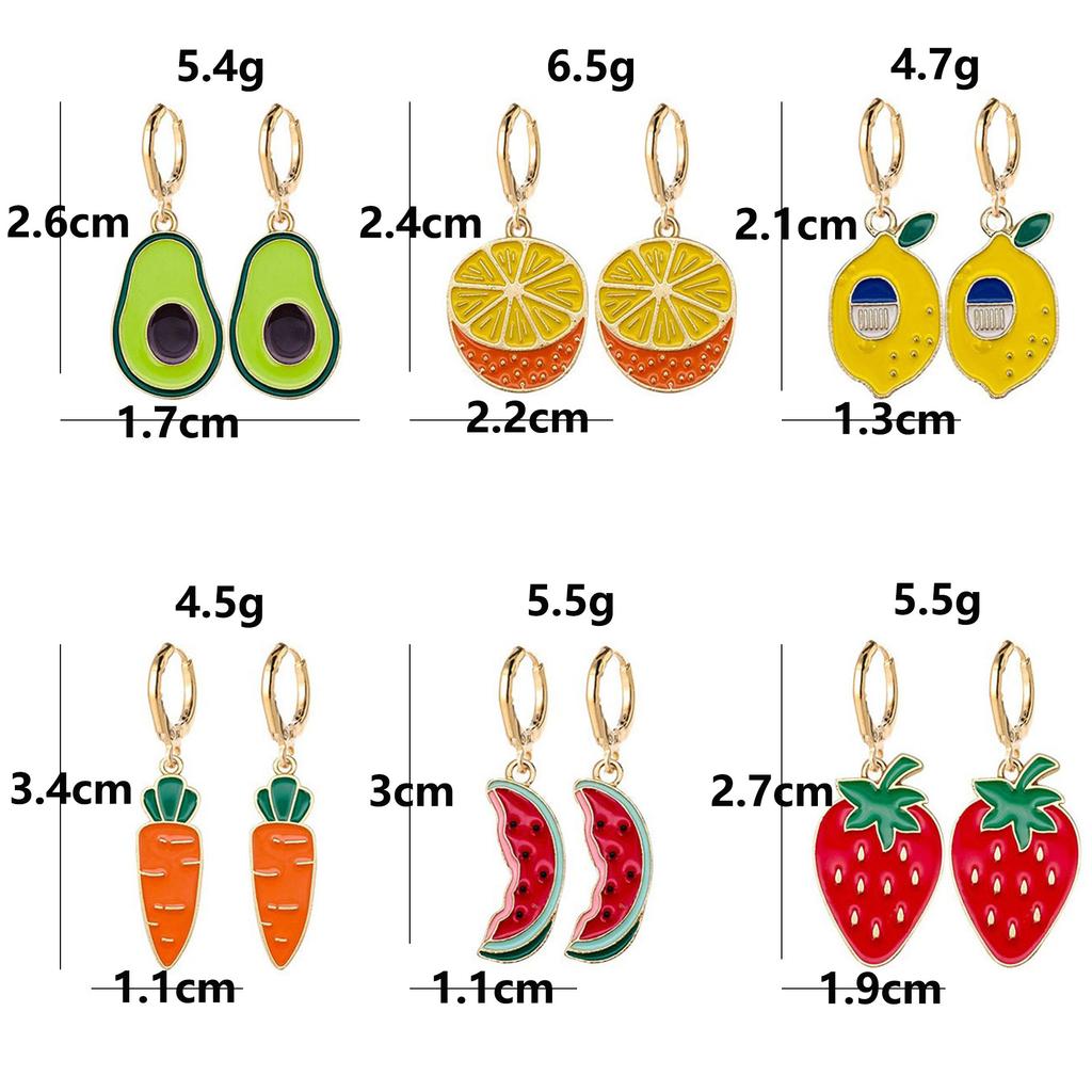 Summer Alloy Drip Earrings Fruit Earrings Lemon Avocado Strawberry Earrings Jewelry