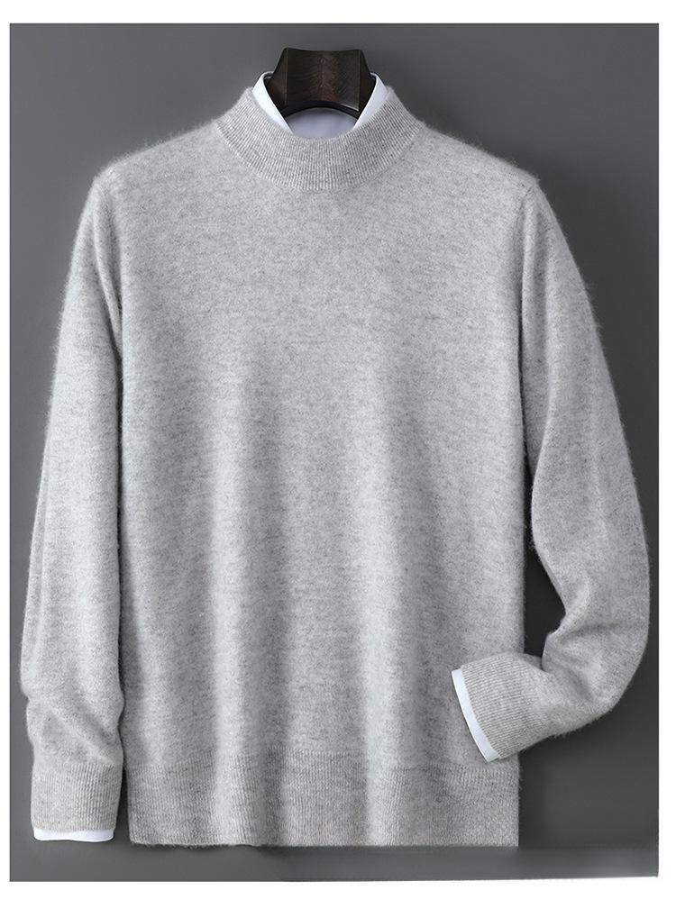 Men's Pure Wool Cashmere Knit Pullover - Autumn/Winter Half-High Neck Sweater