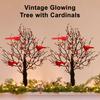 LED Christmas Tree Light with Cardinals Glowing Vintage Tree Decor Red Bird Trees Light Tabletop Festive Lights for Home Office Party