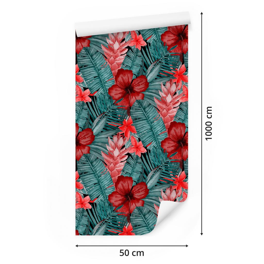 Exotic Flowers and Leaves Wallpaper for Living Room and Bedroom 50x1000
