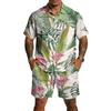 Men's Casual Printed Top and Drawstring Shorts Set Lightweight Breathable Set for Summer