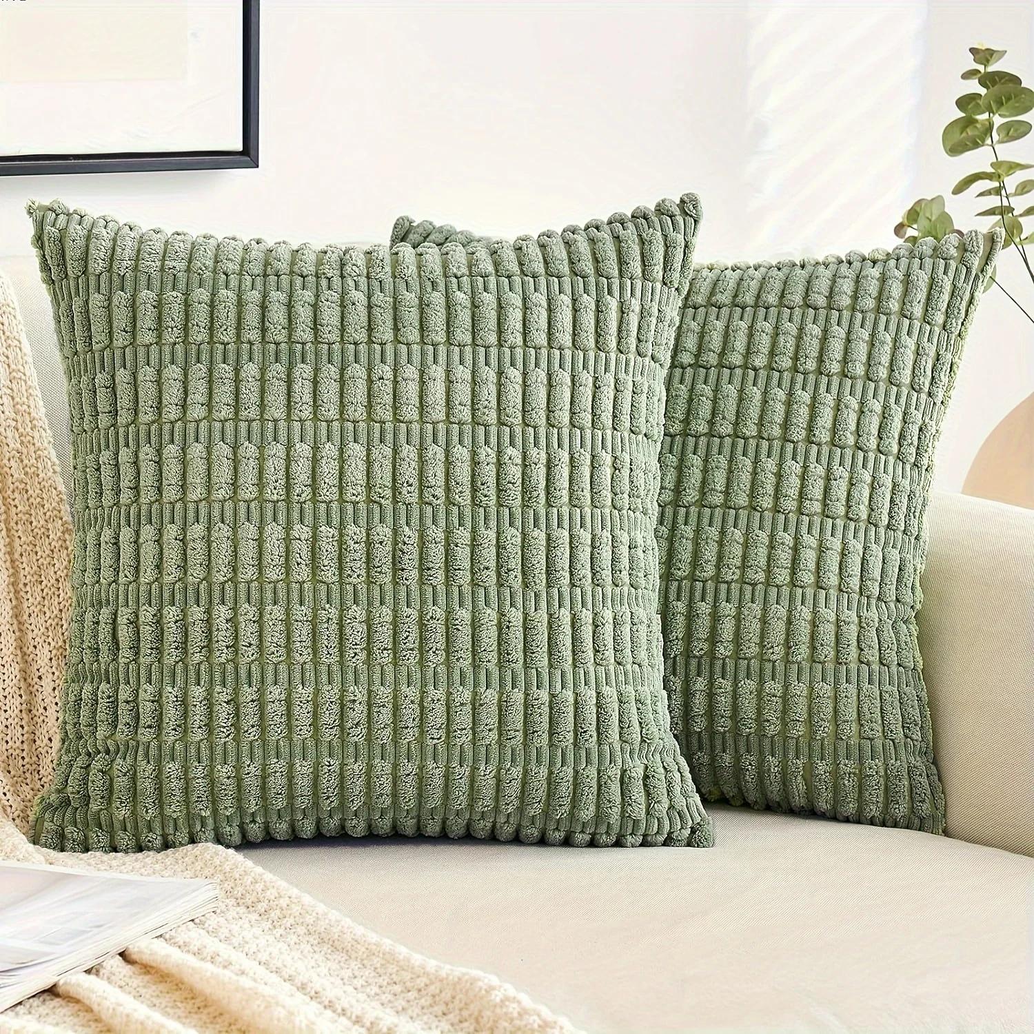 

Spring Green Corduroy Decorative Pillow Cover 18x18 Inch Soft Striped Corduroy Cushion Cover Bohemian Home Decor for Sofa Bed 45x45CM 1Pcs