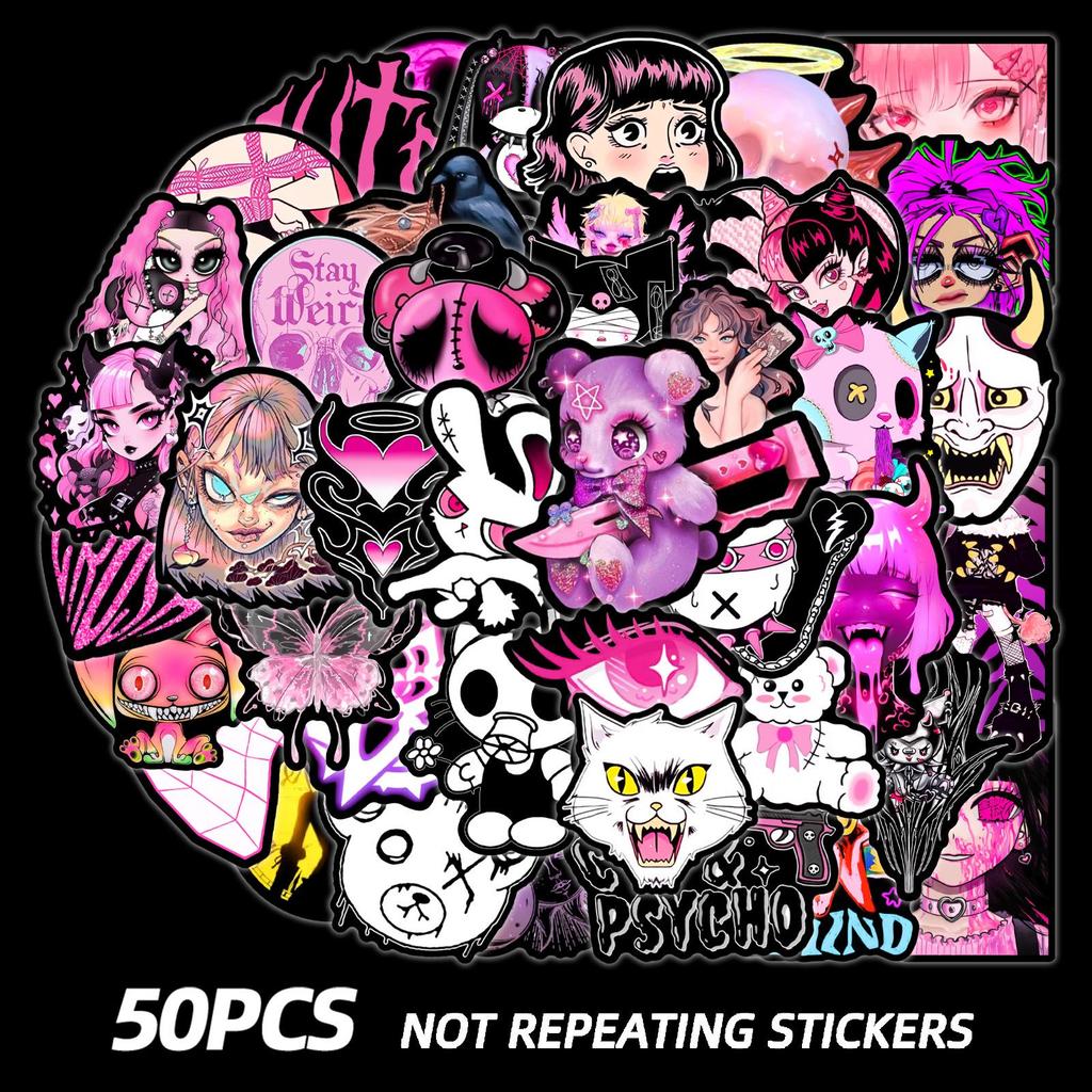 50 Trendy Dark Style Graffiti Stickers for Phone, Guitar, Tablet, Laptop - Waterproof Sheets for Girls