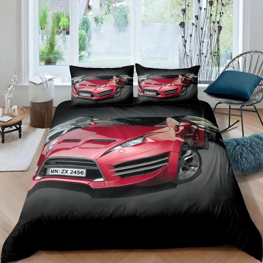 Race Car Bedding Set Cool Speed Racing Duvet Cover Set Black Sport Car Quilt Cover For Men Polyester Comforter Cover Set Cool