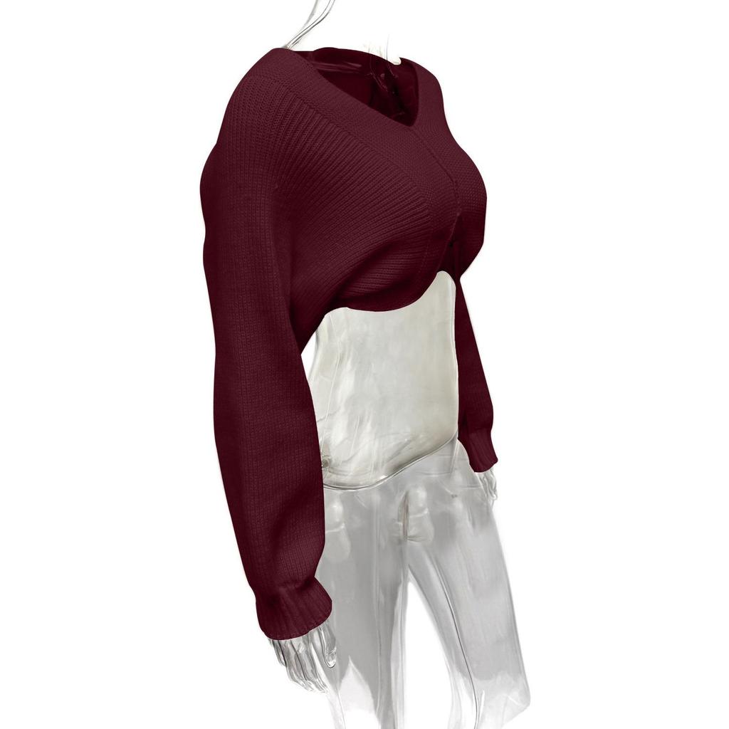 2025 European & American Fashion V-Neck Cropped Knit Sweater