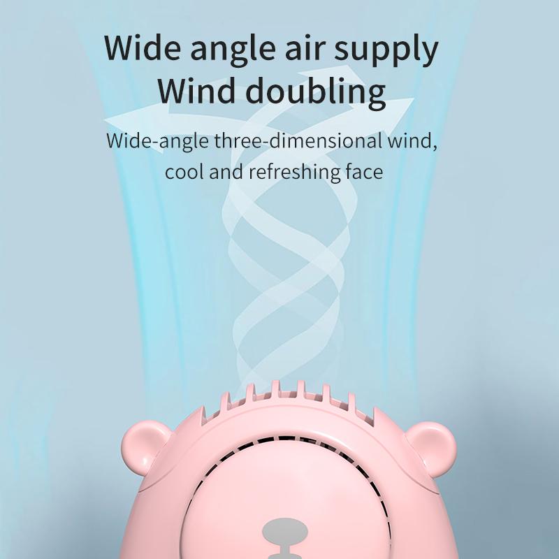 Bear Ears Hanging Neck Fan, 3 Speed USB Rechargeable Mini Portable Fan, Lightweight Fan with Neck Strap for Outdoor Travel