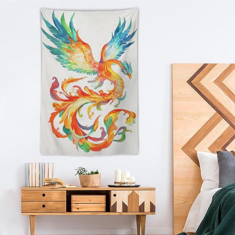 Tapestry Wall Art Colorful Watercolor Style Aesthetic Phoenix Rising Tapestry Wall Hanging Wall Decor for Bedroom Living Room