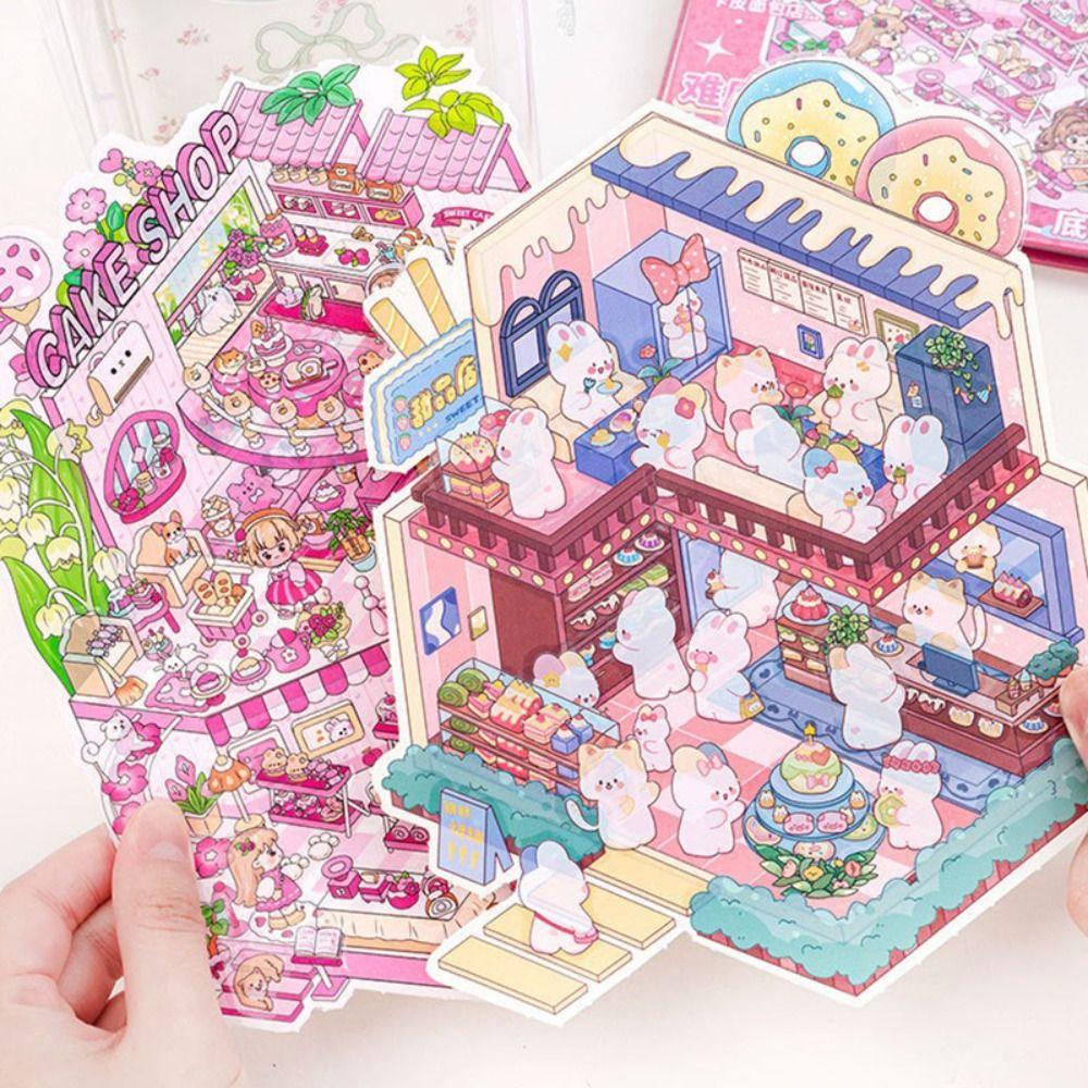 2.0 Plus Size Miniature Landscape Sticker Collection PET 6-in-1 3D Landscape Sticker Decompression Cartoon