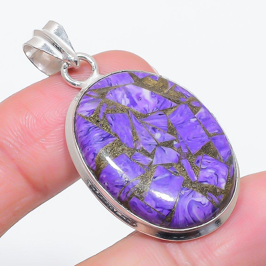 

Natural Copper Charoite Gemstone 925 Sterling Silver Jewelry Pendant 1.81 J5T56
