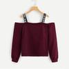 European & American Spaghetti Strap Off-Shoulder Solid Color Long Sleeve Women's Hoodie - Multiple Colors Available