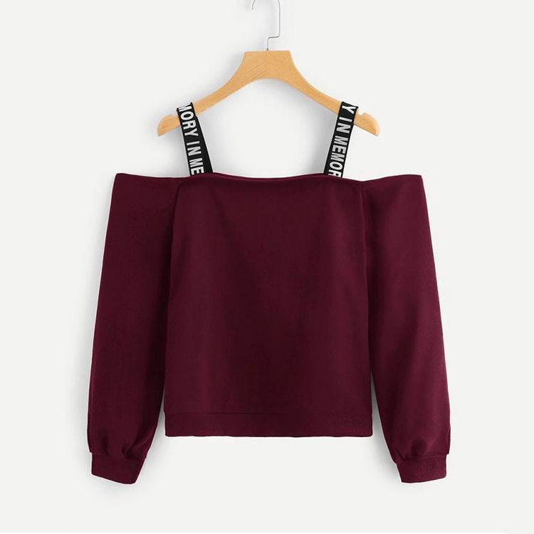 European & American Spaghetti Strap Off-Shoulder Solid Color Long Sleeve Women's Hoodie - Multiple Colors Available