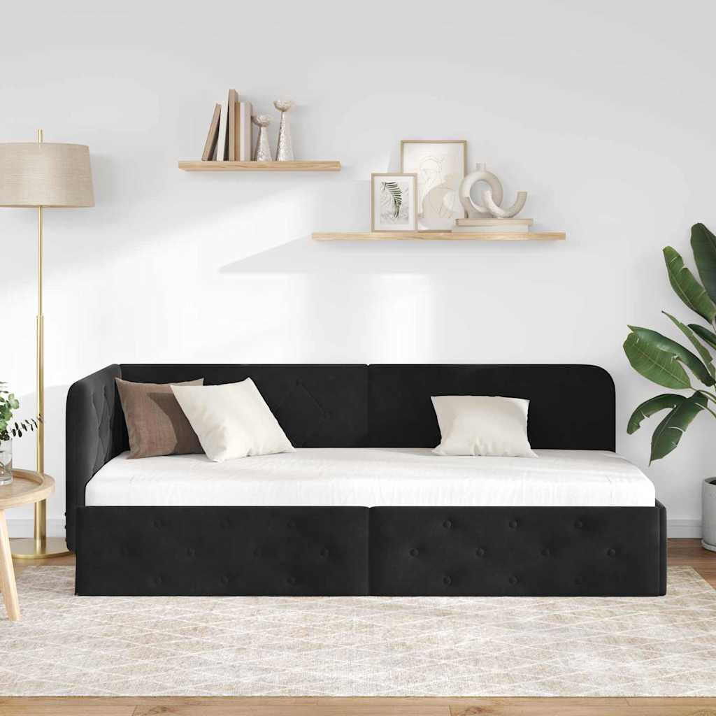 Corner Bed Frame Black 80 x 200 cm Velvet
