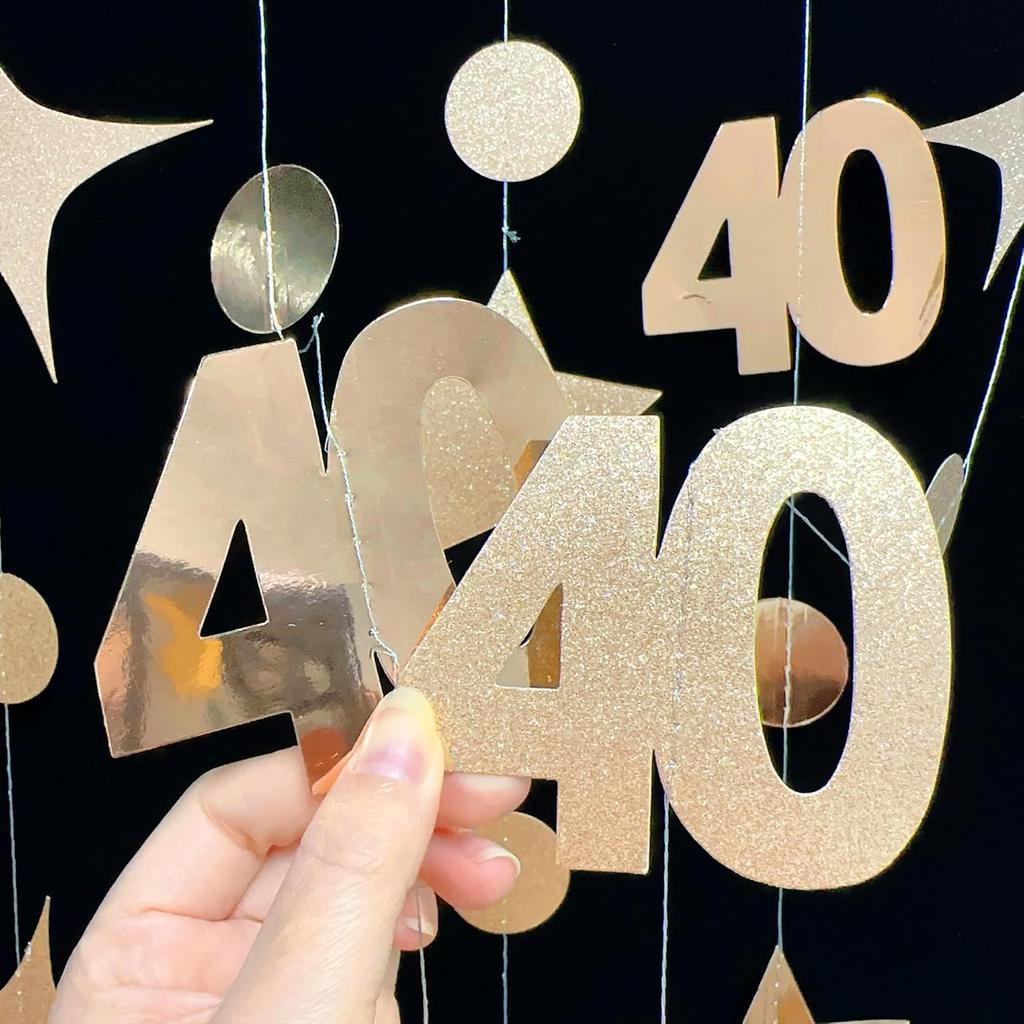 Champagne Gold 40th Birthday Decorations Number 40 Circle Dot Twinkle Star Garland Streamer Banner Backdrop for Women Mens Cheers To 40 Years Old