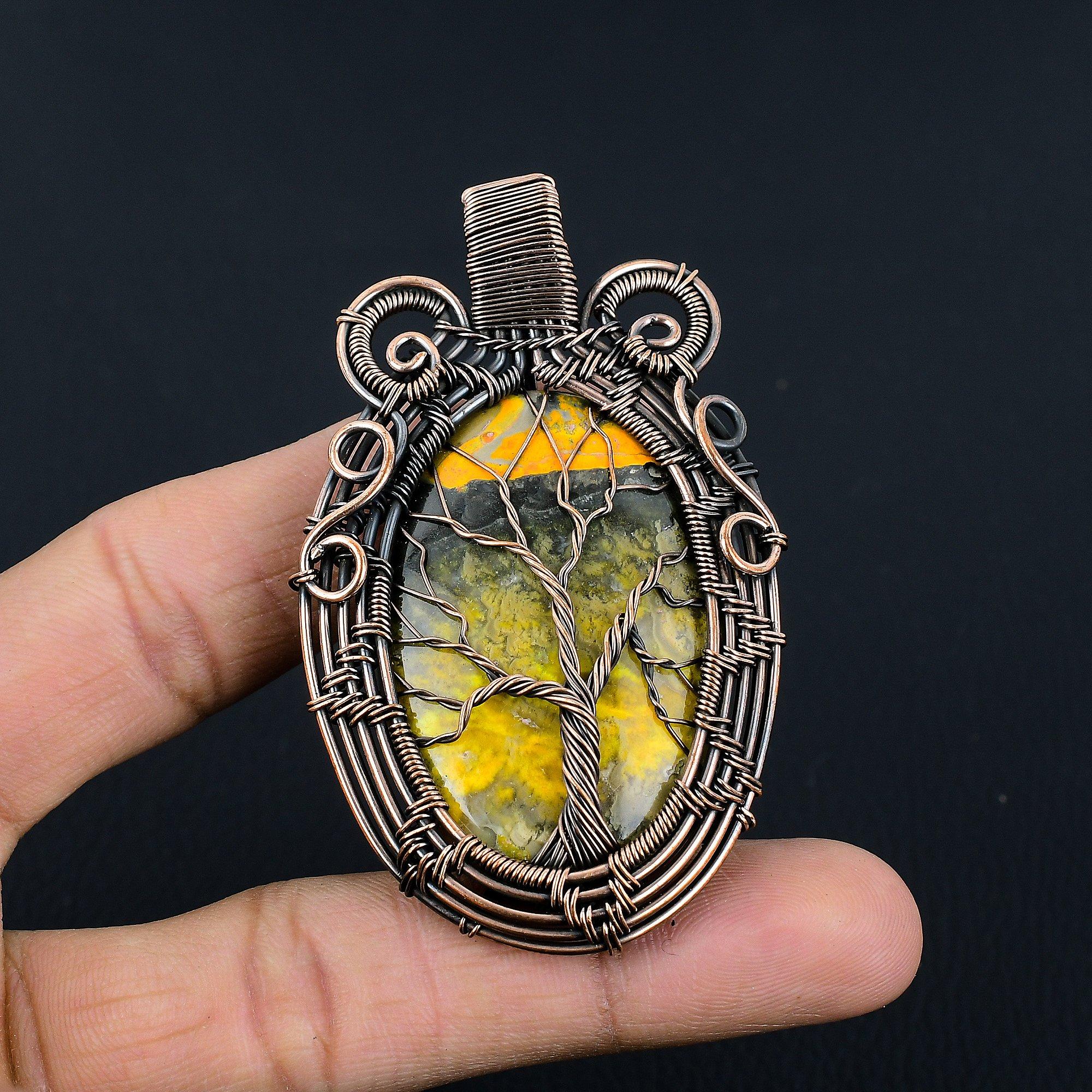 

Кулон из шмелиной яшмы, ювелирное изделие из драгоценного камня, обернутое медной проволокой 999 пробы, кулон ручной работы, на День матери 2.55 Inches