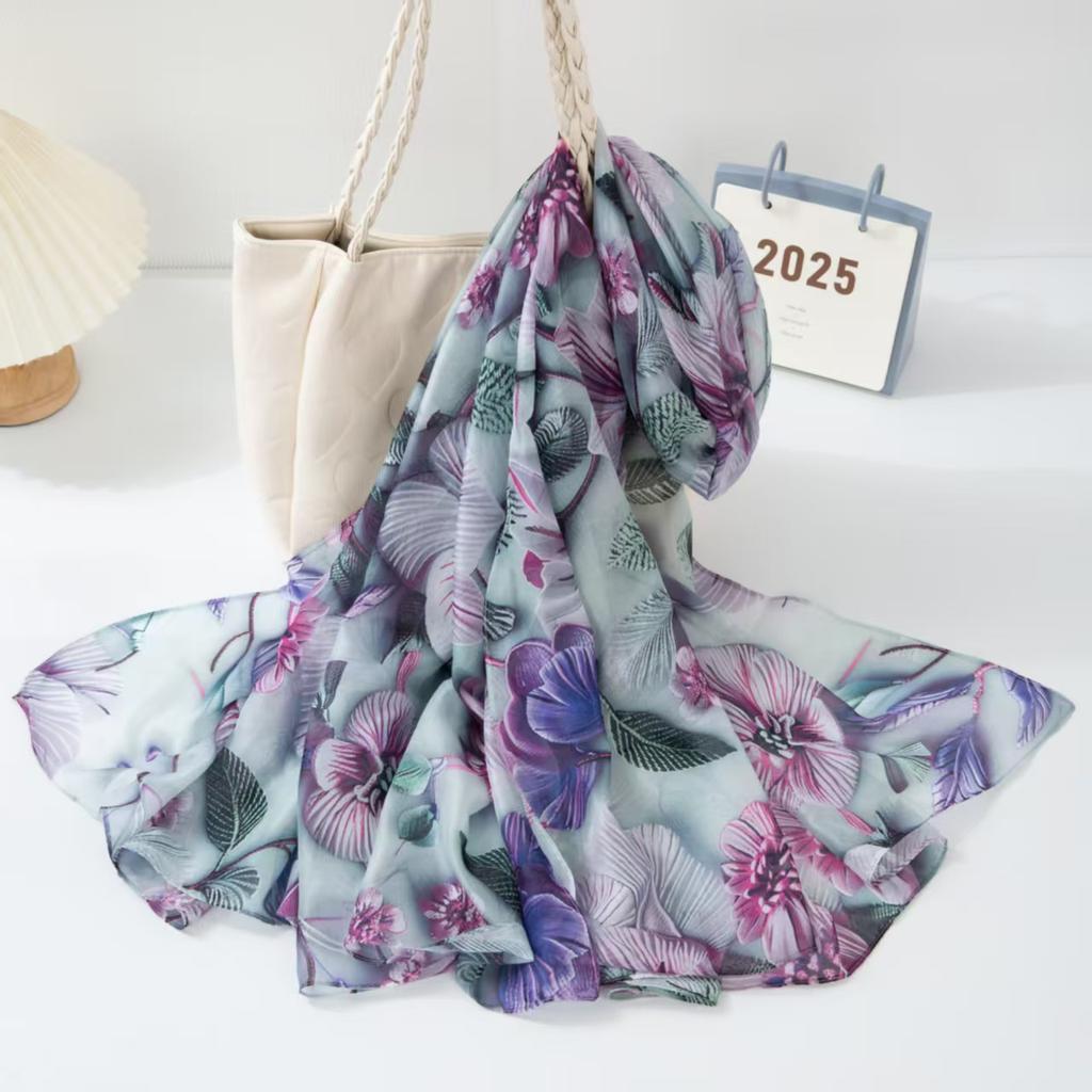 New Silk Scarf Female Fashion Beach Pashmina Bufanda Folral Women Shawl Wraps Bandana Ladies Scarves Large Foulard big Echarpe