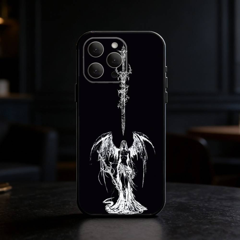 Gothic Cyber Sigil Cross Eyes Skull Phone Case For iPhone 17,16,15,14,13,12,11 Plus,Pro Max,SE4Soft Silicone Black Cover