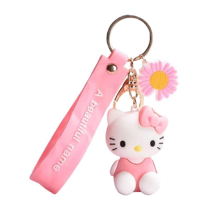 New Creative Cute Sitting KT Cat Girl Keychain Cartoon Doll Key Chain Car Schoolbag Pendant
