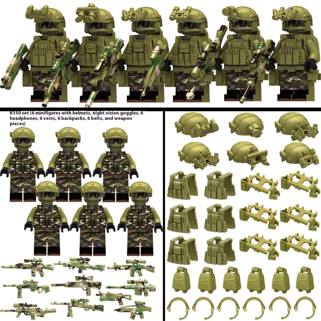 Building Blocks Ghost Military Minifigures Fully Armed SWAT Boys Assemble Heavy Weapons Toys