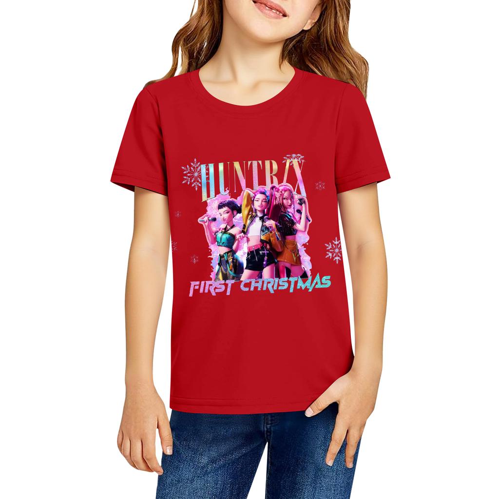 Fashionable Round Neck Short Sleeve Work Clothes Printed Tops For KID Summer Tops