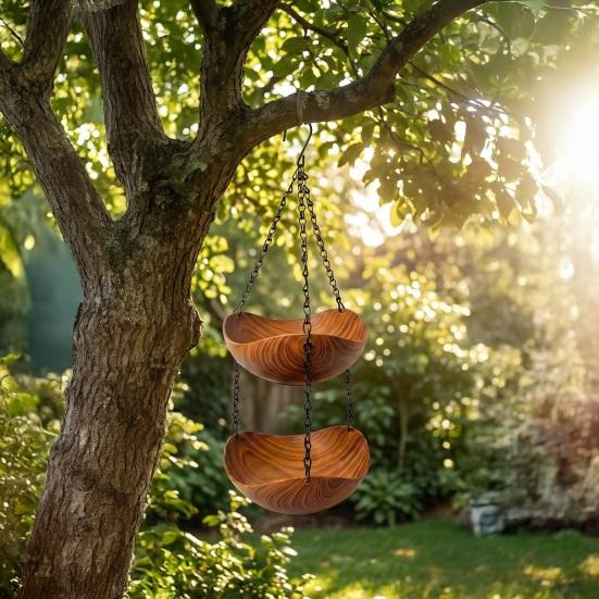 Yousheng Outdoor Bird Feeder, Garden Hanging Bird Feeder, 1 or 2 Bowls Backyard Bird Feeder for Wild Birds Patio Porch