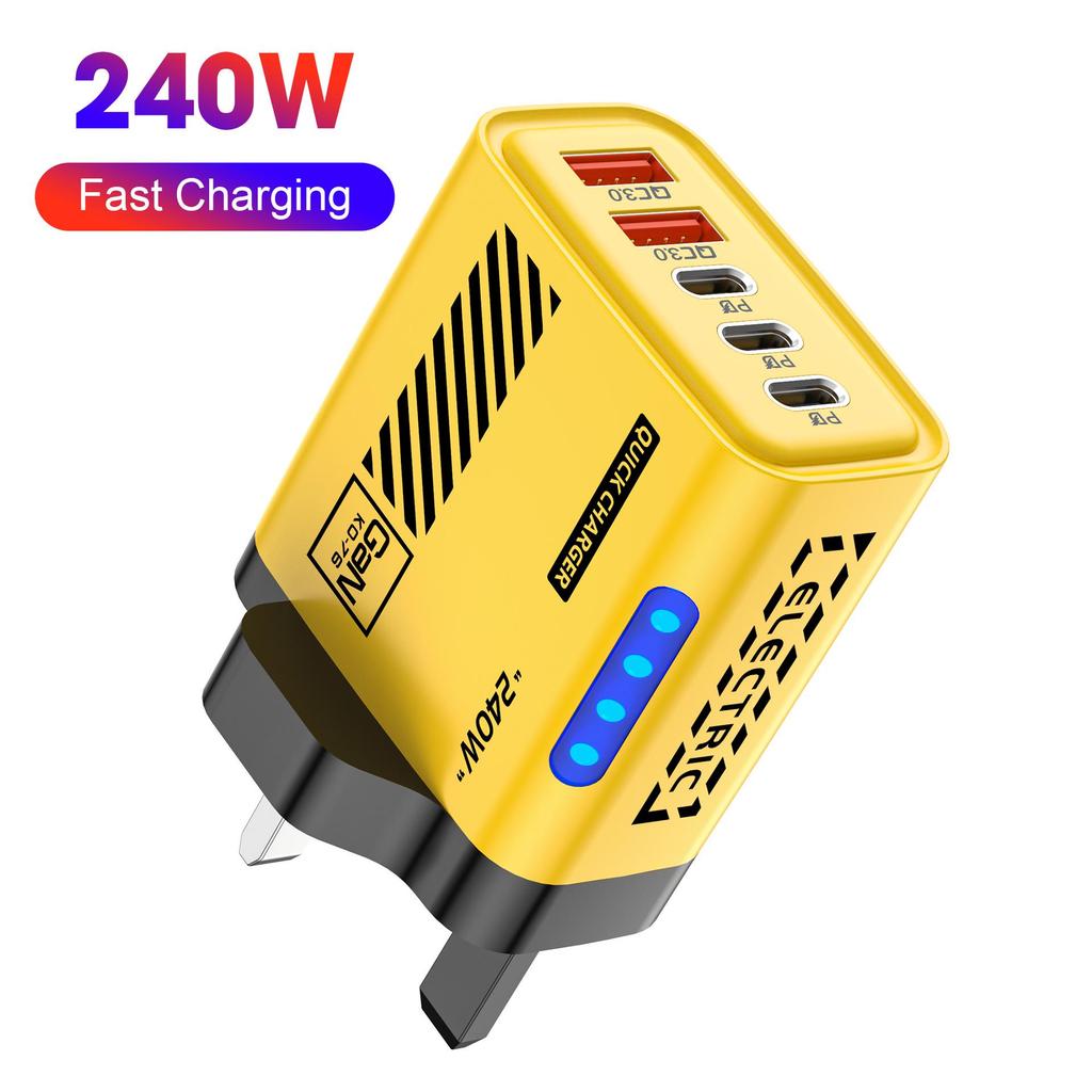 240W Dual-USB-Ladegerät mit 3 PD + Lichtern, Kompatibel mit Apple, Huawei und Dual-Typ-C Smart Fast Charging