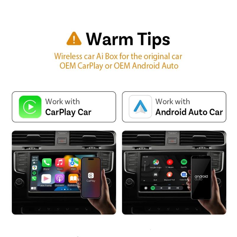 AI Mini Box 2-in-1 CarPlay Android Auto Adapter, Plug-and-Play Fit 99% Stock Car Head Units
