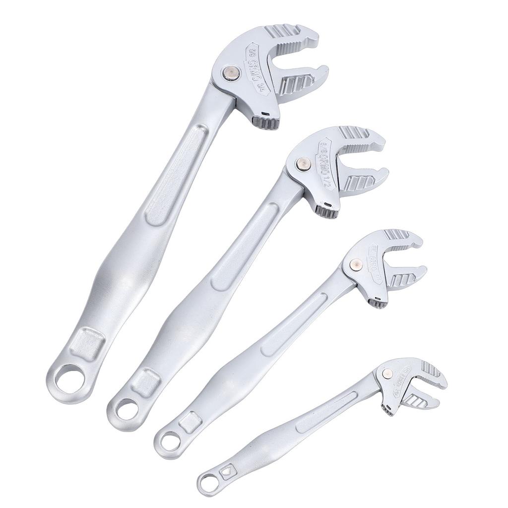 4Pcs Self Adjusting Wrench Self Tightening Ratchet Adjustable Wrenches Set 7 10 10 13 13 16 16 19mm Silver for Pipe