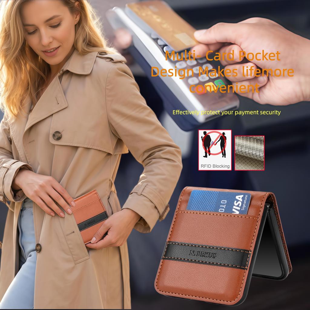 Splice Cards Solt Leather Phone Case for Samsung Galaxy Z Flip 8 7FE 6 5 4 3 Shockproof Comfortable Grip Slim Portable Cover