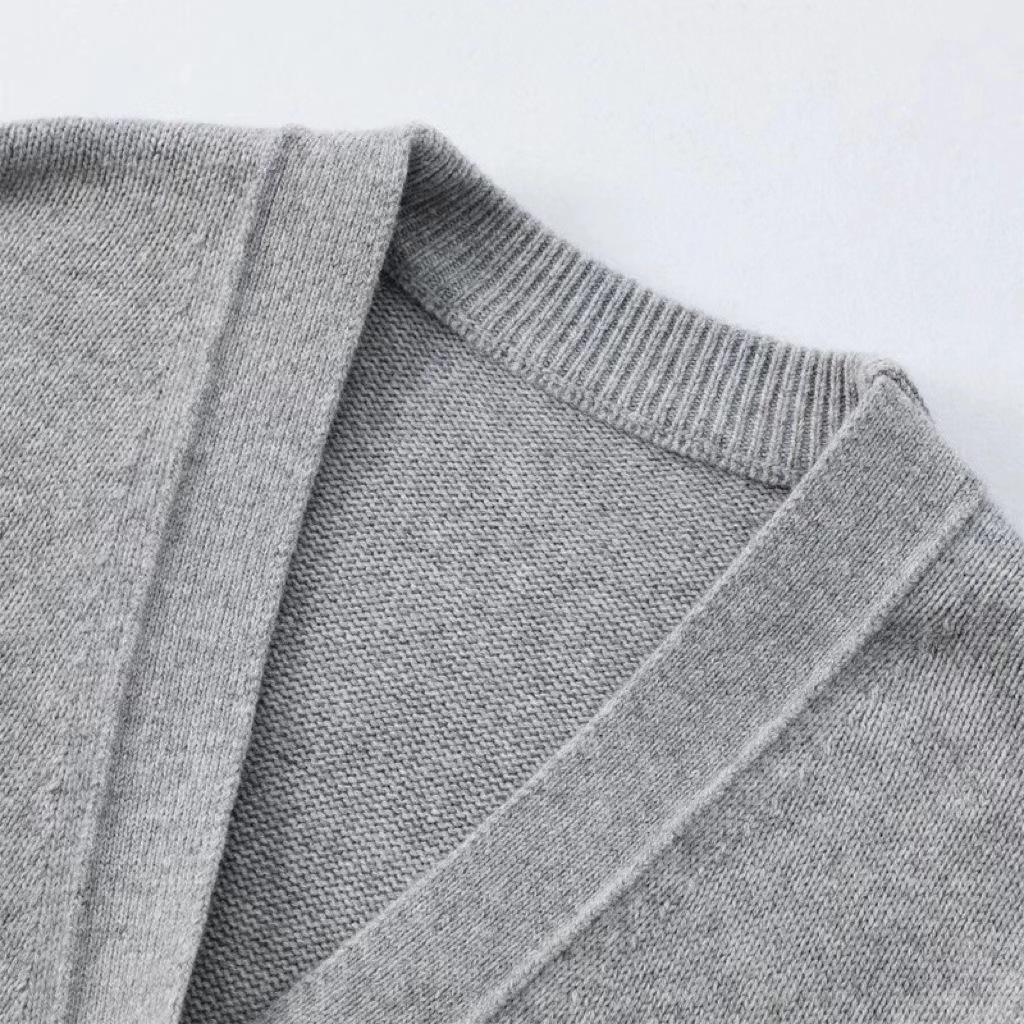 2026 New Women's Loose V-Neck Knit Cardigan - Grey Sweater Coat for Spring & Autumn